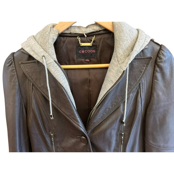 Y2K VIntage Cocoon Women's Brown Sheep Leather Puff Sleeve Leather Jacket Large - Picture 3 of 7